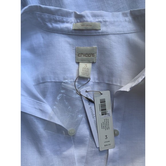 Chico’s Optic White Wrinkle Free Linen Button Up 3/4 Sleeve  Size 3 Large NWT - Picture 5 of 7